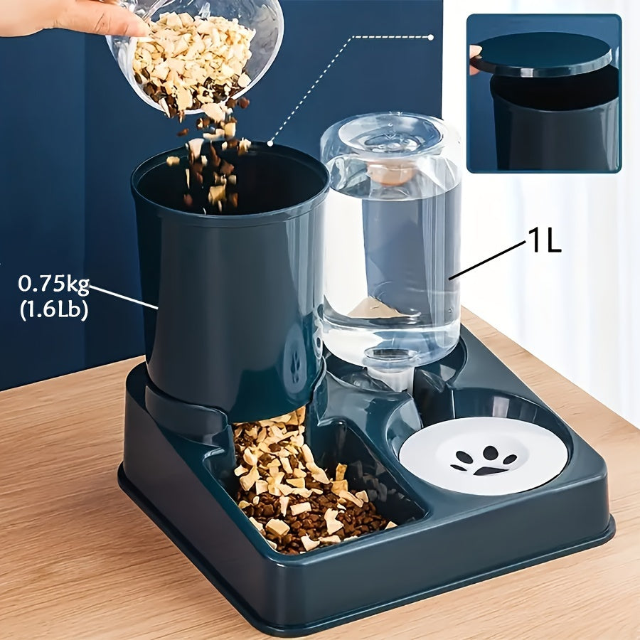 Automatic 2-in-1 Pet Feeder and Water Dispenser Set - Gravity Feeding & Drinking Station for Dogs - Uncharged, No Battery Required, Indoor Use