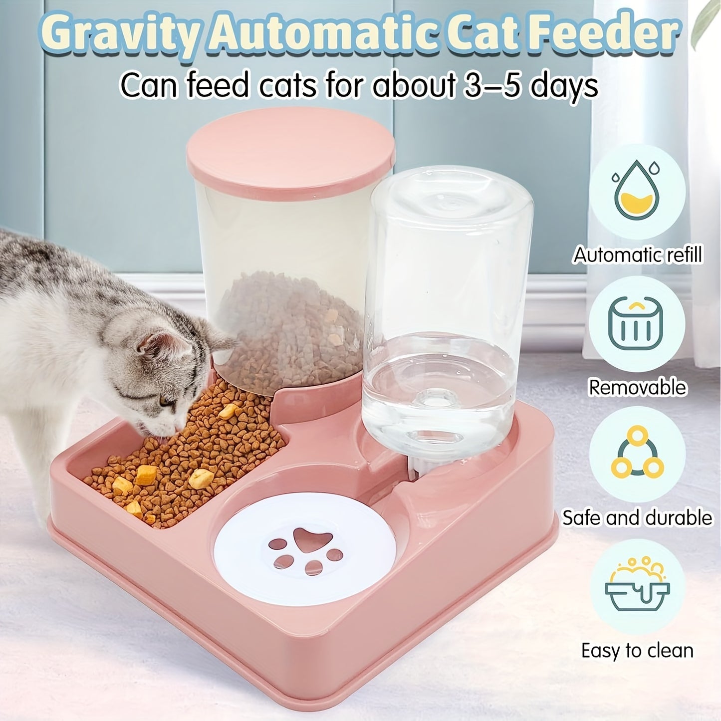 Automatic 2-in-1 Pet Feeder and Water Dispenser Set - Gravity Feeding & Drinking Station for Dogs - Uncharged, No Battery Required, Indoor Use
