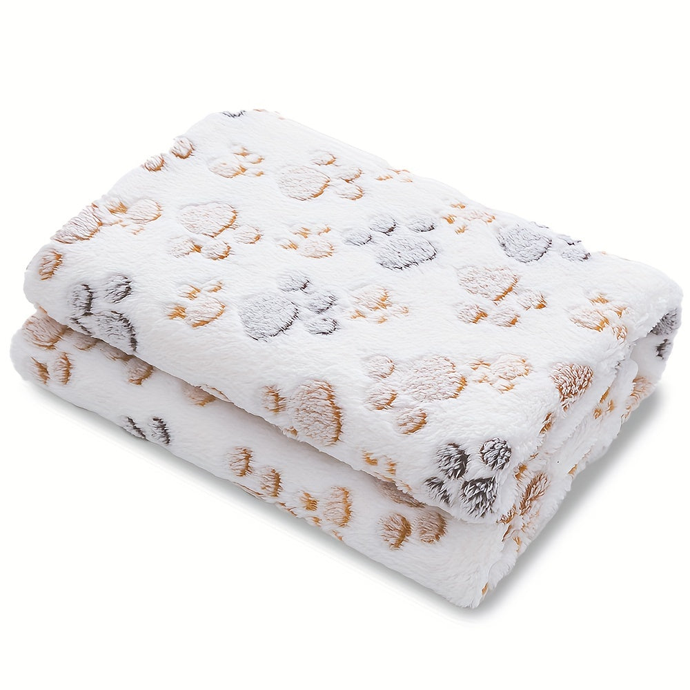 Pet Blanket, Cute Paw Print Fluffy Dog Coral Fleece Blanket, Thermal Soft Dog Mat For Bed Nest Couch Kennel, Pet Supplies