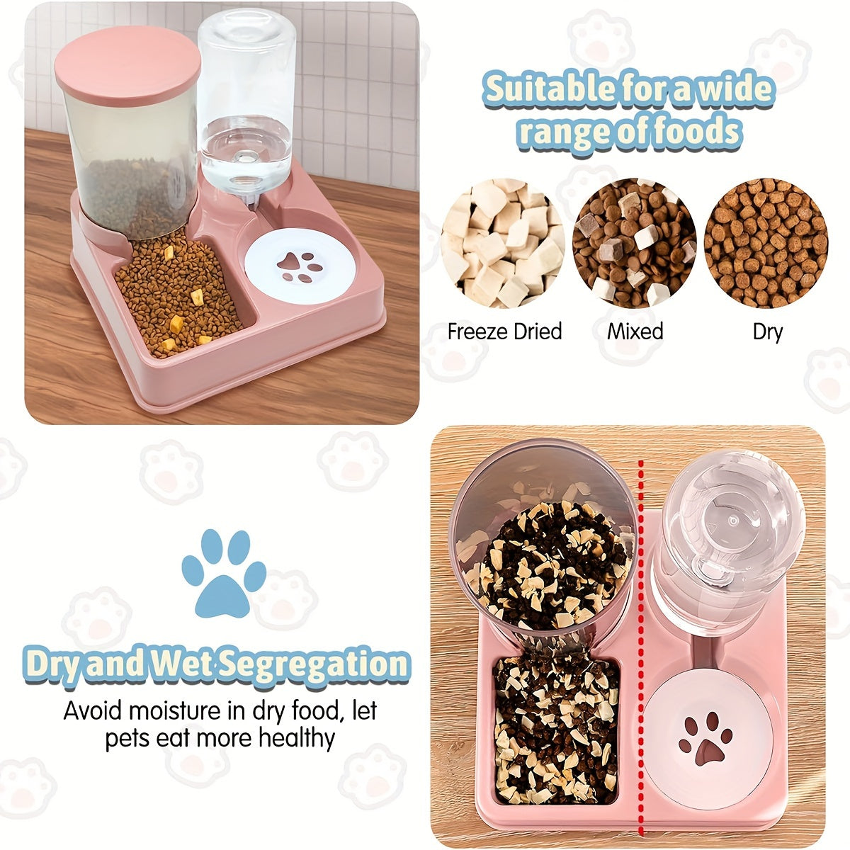 Automatic 2-in-1 Pet Feeder and Water Dispenser Set - Gravity Feeding & Drinking Station for Dogs - Uncharged, No Battery Required, Indoor Use