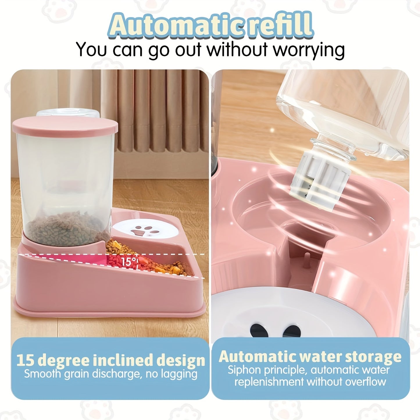 Automatic 2-in-1 Pet Feeder and Water Dispenser Set - Gravity Feeding & Drinking Station for Dogs - Uncharged, No Battery Required, Indoor Use
