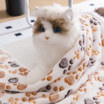 Pet Blanket, Cute Paw Print Fluffy Dog Coral Fleece Blanket, Thermal Soft Dog Mat For Bed Nest Couch Kennel, Pet Supplies