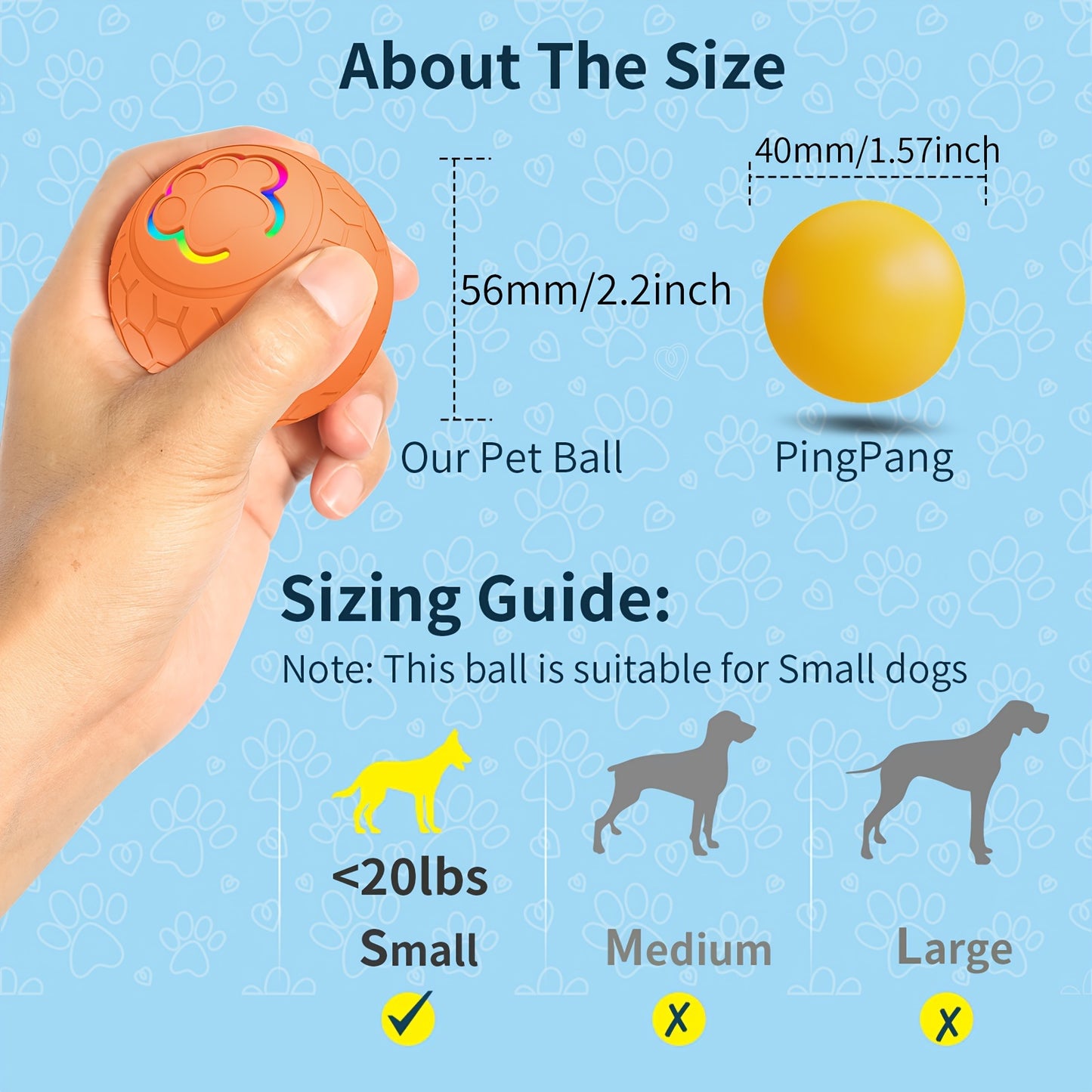 Dog Toys Bouncing Ball, Smart Bouncing Dog Ball, Teething Toys for Puppies, 56mm Diameter, Puppy Toy Ball with Colorful Flashing Lights, USB Rechargeable